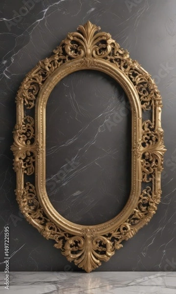 Fototapeta Ornate golden frame on a veined marble surface ,  premium,  macro,  surface