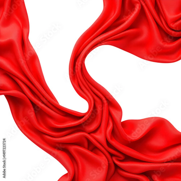 Obraz A flowing red fabric with elegant folds against a stark black background creating dynamic movement isolated with white background