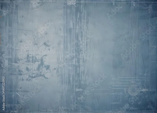 Fototapeta Aged blueprint texture on modern image, faded design effect, worn, industrial