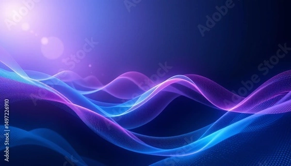 Fototapeta Abstract background with wavy lines in shades of blue and purple against a dark backdrop with light flare