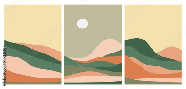 Obraz Abstract mountain on set with Mountain, Hills, sun. Mid century modern minimalist art print. Abstract backgrounds landscape. use for print art, poster, cover and banner