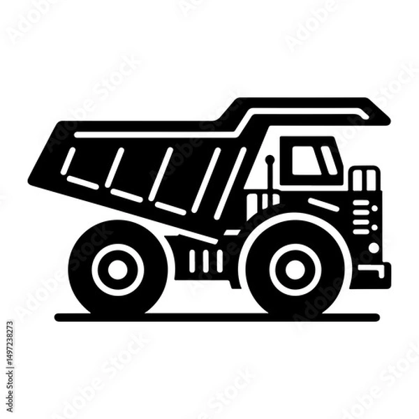 Fototapeta "Heavy Vehicle Pictogram" – A Minimal Vector Icon Of A Mining Truck Built To Carry Massive Loads In Dump Form.