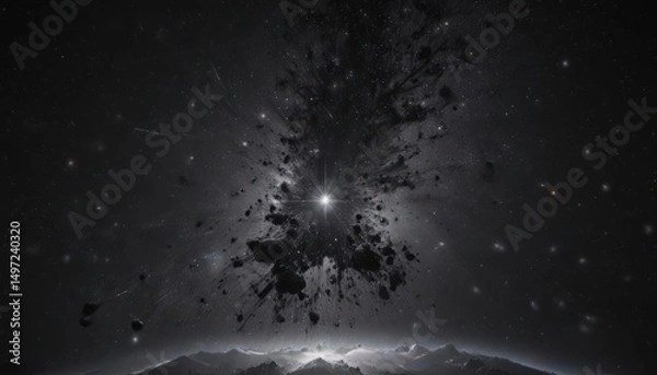 Fototapeta Dazzling star cluster, inky black canvas  Celestial panorama , interstellar, sparkling, cosmoscape