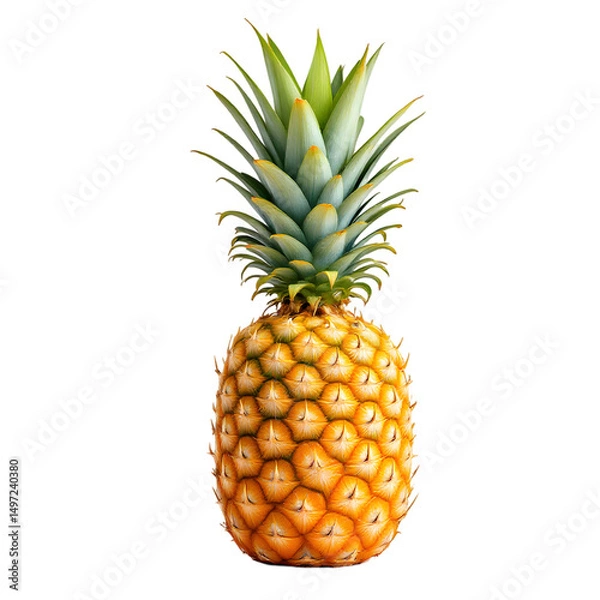 Fototapeta A single pineapple with green leaves isolated against a black background