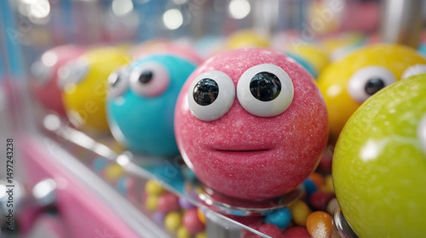 Fototapeta Close-Up Of A Pink Googly Eyed Candy Or Toy