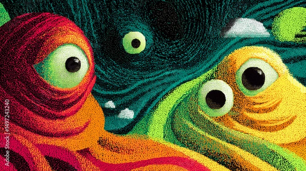 Fototapeta Abstract Psychedelic Art With Vibrant Eyes And Textures