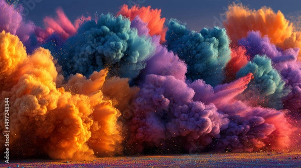 Fototapeta Colorful Powder Explosion Creating A Vibrant Cloud