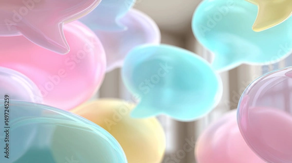 Obraz Floating pastel speech bubbles in a minimalist abstract composition, symbolizing open communication and creative ideas.