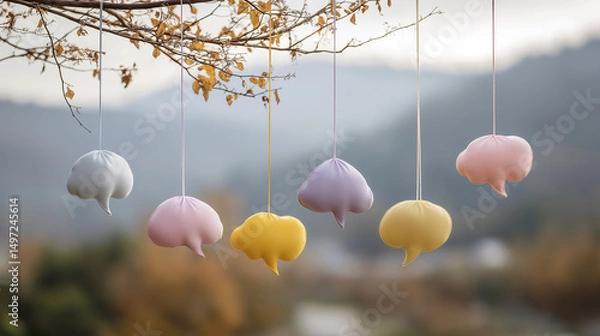Obraz Floating pastel speech bubbles in a minimalist abstract composition, symbolizing open communication and creative ideas.