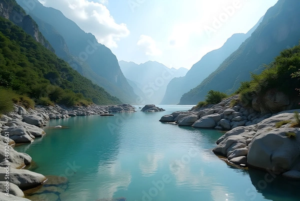 Fototapeta A clear lake among the mountains