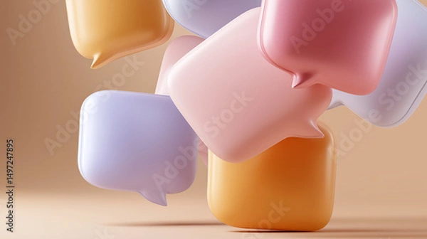 Obraz Floating pastel speech bubbles in a minimalist abstract composition, symbolizing open communication and creative ideas.