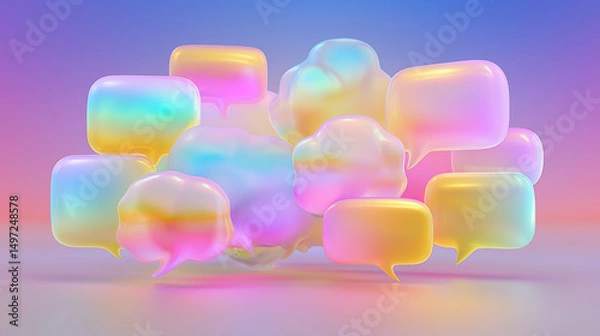 Obraz Floating pastel speech bubbles in a minimalist abstract composition, symbolizing open communication and creative ideas.