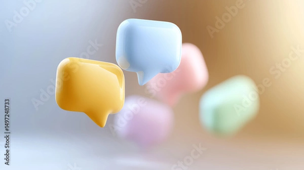 Obraz Floating pastel speech bubbles in a minimalist abstract composition, symbolizing open communication and creative ideas.