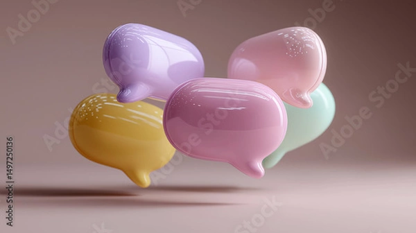 Obraz Floating pastel speech bubbles in a minimalist abstract composition, symbolizing open communication and creative ideas.
