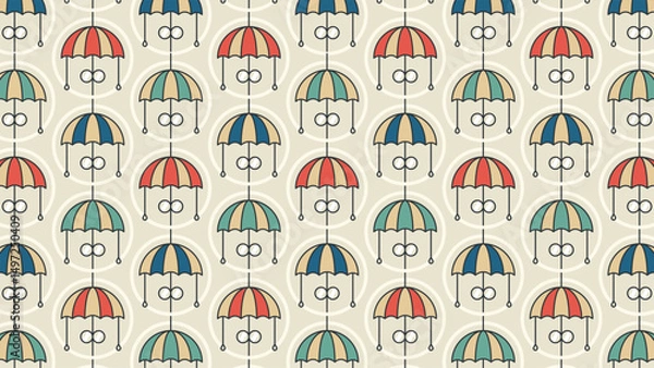 Fototapeta Retro umbrella pattern on a beige backdrop.