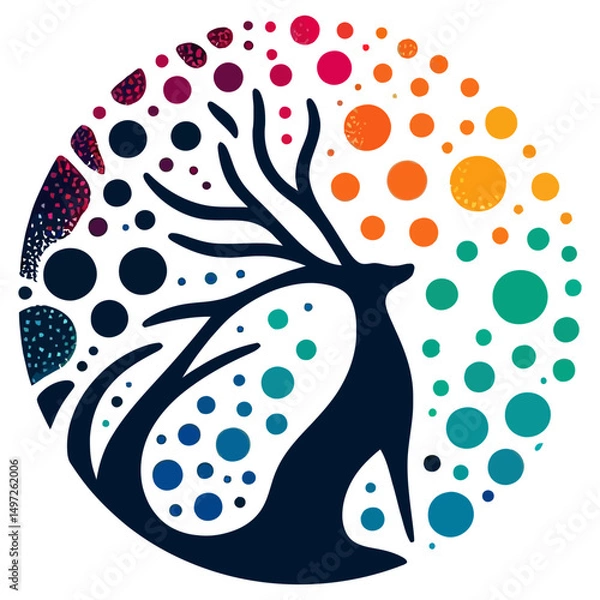 Obraz vector illustration of a deer and colorful polka dots pattern, wild essence graphic