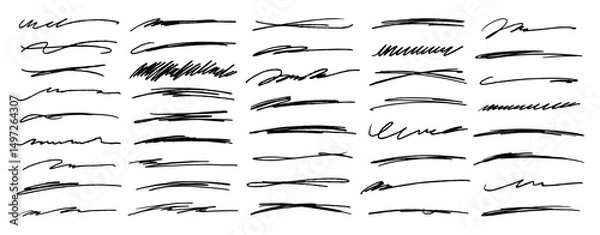 Fototapeta grunge lines underline handdrawn highlighting elements. rough brush stripes, doodle scribbles vector