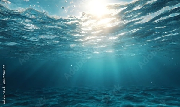 Obraz Serene ocean depths tinted pale blue, pierced by shafts of sunlight from the surface