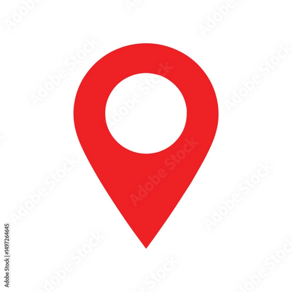 Fototapeta Simple Red Location Pin Icon on White Background. location icon on white background