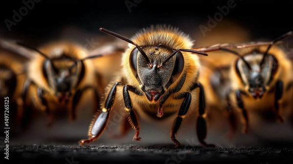 Fototapeta Extreme Close Up Macro Photography Of A Honey Bee In Nature