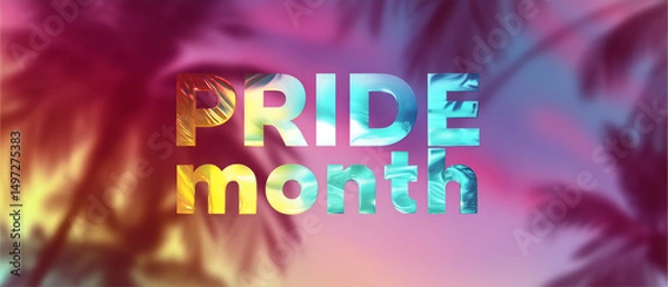 Obraz panoramic banner with pride month colorful words over abstract panoramic tropical background; cheerful summer color scheme