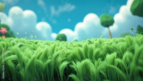 Fototapeta Cartoon depiction of a green field with grass