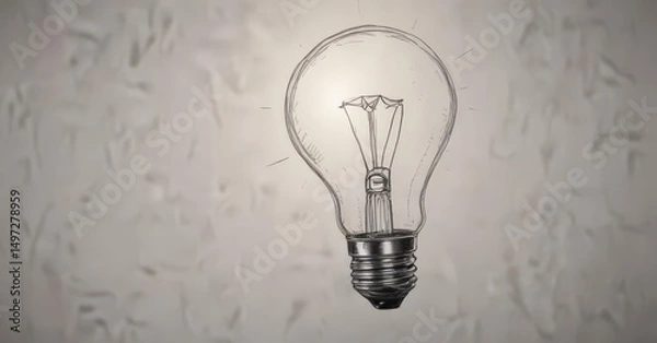Fototapeta Sketchy hand-drawn lightbulb, shaded, invention concept,  technology,  idea