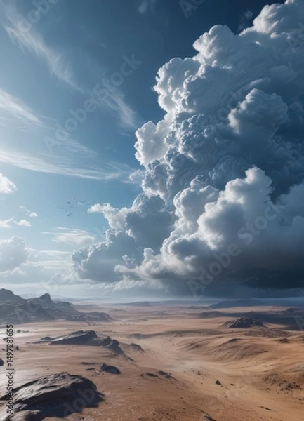 Fototapeta Azure expanse, billowing clouds create depth and texture ,  bright,  white