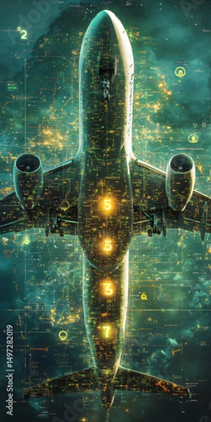 Obraz Neon lights highlighting the cutting-edge engineering of the aircraft.