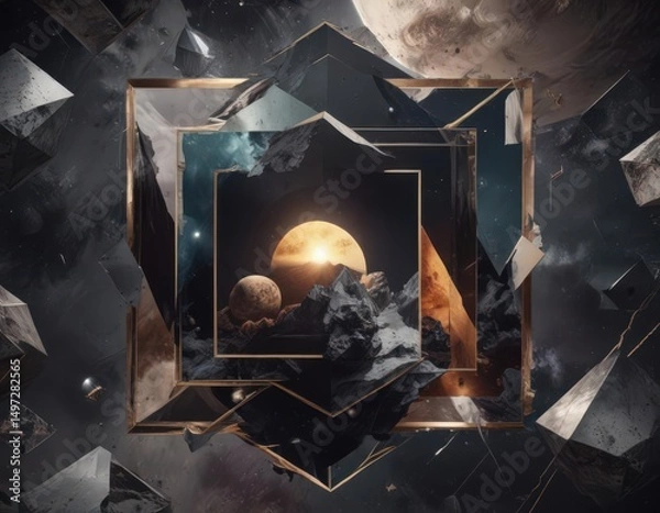Fototapeta Stylish geometric photo collage with space for images and abstract elements , shapes, pattern, digital