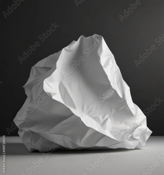 Fototapeta Wrinkled white paper, dark backdrop, soft shadows, textured surface ,  dramatic lighting,  art,  still life