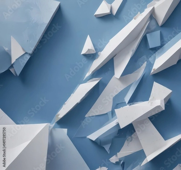 Fototapeta Layered abstract blue background  White geometric shapes, textured, modern design , contemporary, stylish