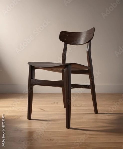Fototapeta Crisp, elongated chair shadow on polished wood  Subtle play of light and dark ,  modern,  light and shadow,  chair