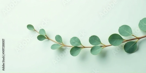 Fototapeta Serene sprig of delicate foliage gracefully arranged on a pale green backdrop, ideal for design projects needing a touch of natural elegance.