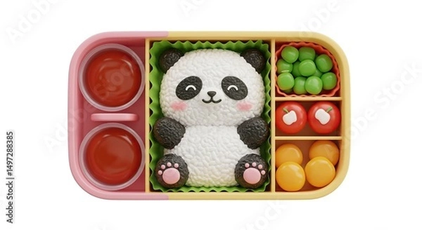 Fototapeta Cute Panda Bento Box with Vegetables and Sauce