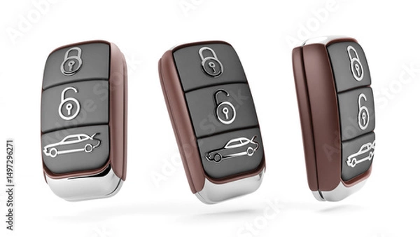Fototapeta black car keys with brown leather case 3d render illustration