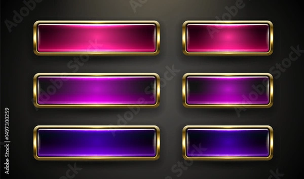 Obraz Light button, frame label, event bar casino, gold buttons with color. Vector illustration