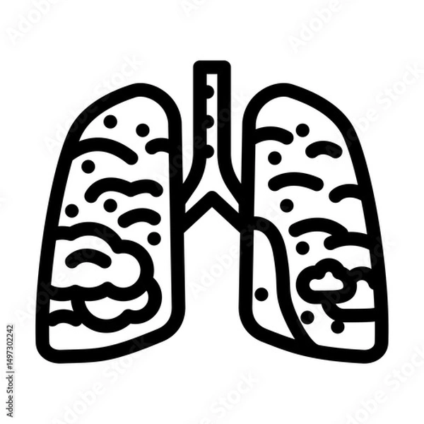 Fototapeta lungs filled smoke soot air pollution line icon vector illustration