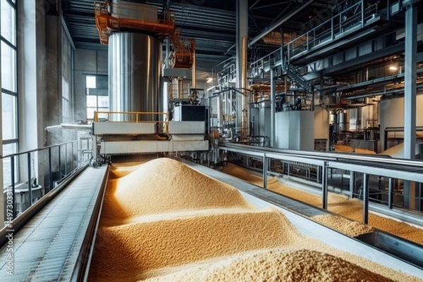 Obraz Industrial Flour Milling: Automated Process of Making Grain Flour for Bakeries