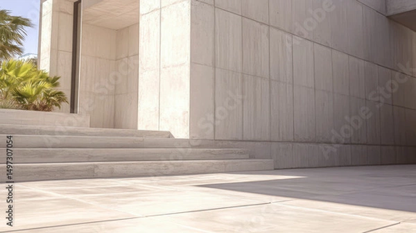 Obraz Modern architectural design featuring textured concrete steps and minimal landscaping
