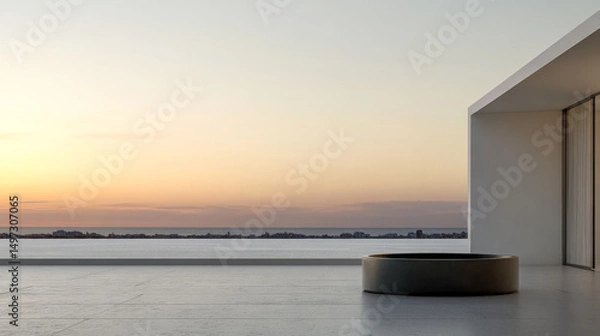 Obraz Modern terrace with a scenic sunset view over the ocean
