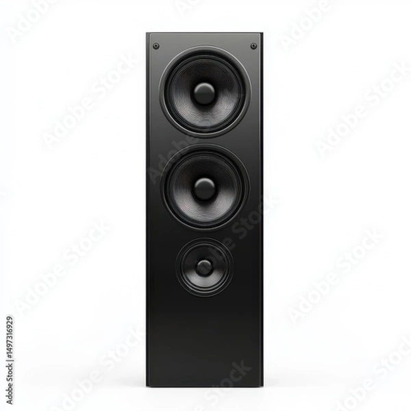 Fototapeta Isolated view of a single sound speaker with three drivers on white background