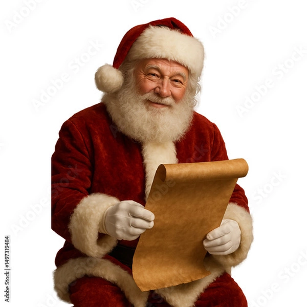 Obraz santa claus holding a blank sign isolated on transparent or white background png