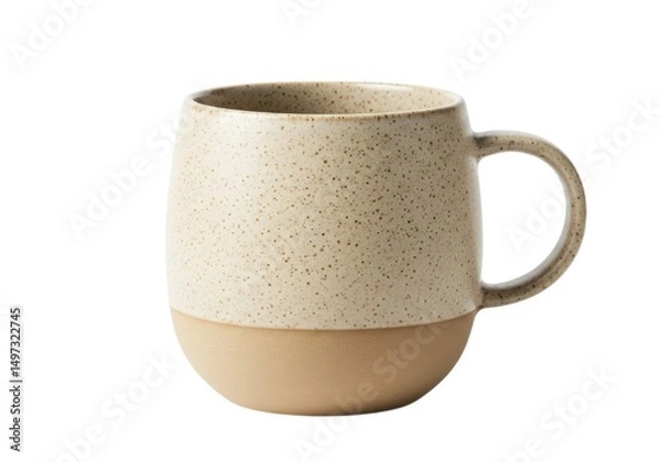 Fototapeta Ceramic mug isolated on white background with handle and speckled design