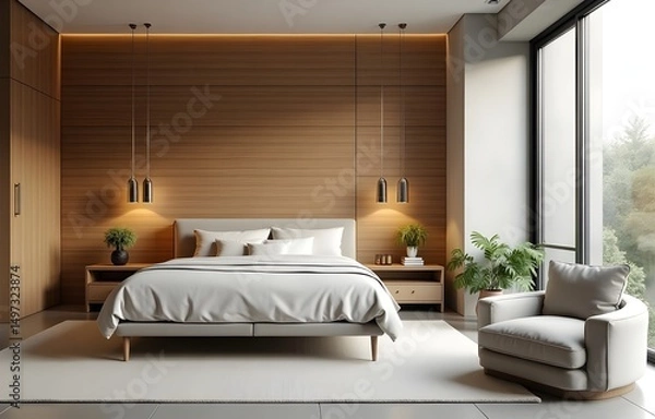 Fototapeta Bedroom Setup with Modern Furniture