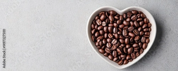 Obraz Heart-shaped bowl filled with roasted coffee beans on a textured gray surface.