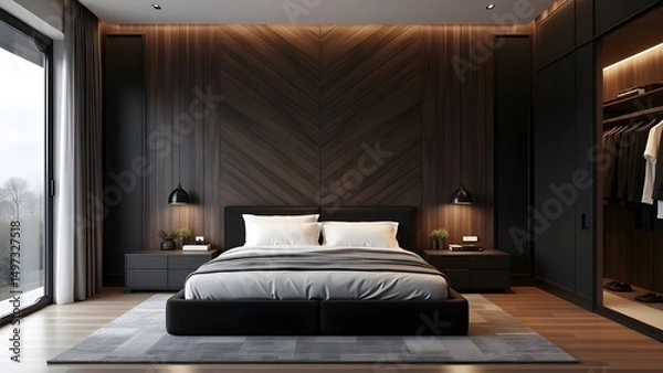 Fototapeta Peaceful Bedroom Space with Warm Color Palette