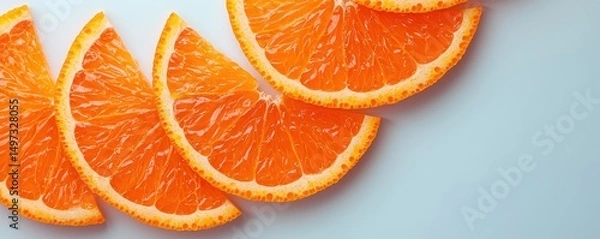 Obraz Four orange slices arranged in a neat row on a light blue background.
