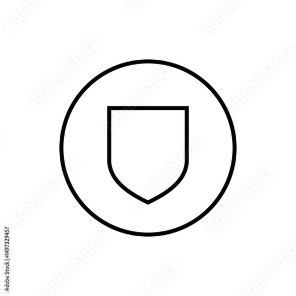 Fototapeta Shield outline icon on circle line. Secure guard sign symbol