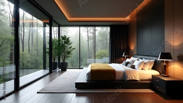 Fototapeta Modern Bedroom Interior with Relaxing Atmosphere